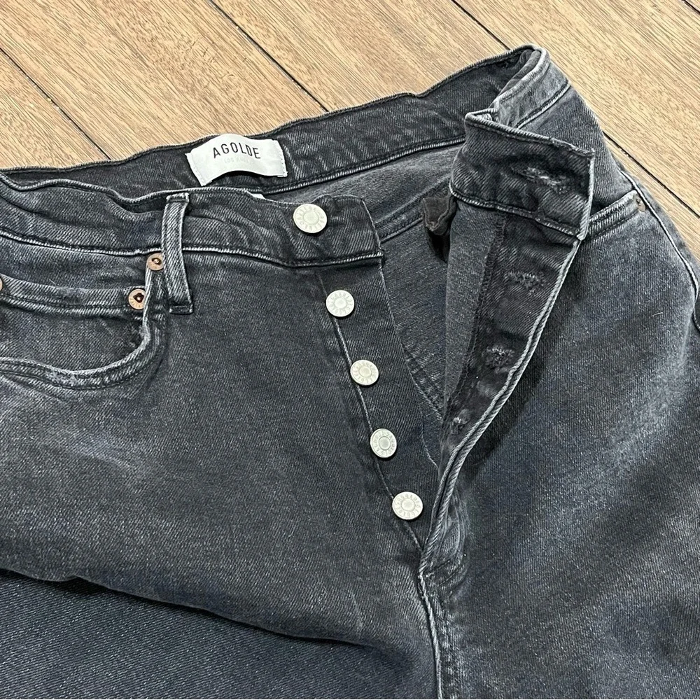 AGOLDE Nico High Rise Slim Straight Jeans Washed Black‎ Distressed Button Fly 29